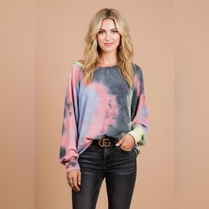 BiBi Tie Dye Terry Top With Dolman Sleeves